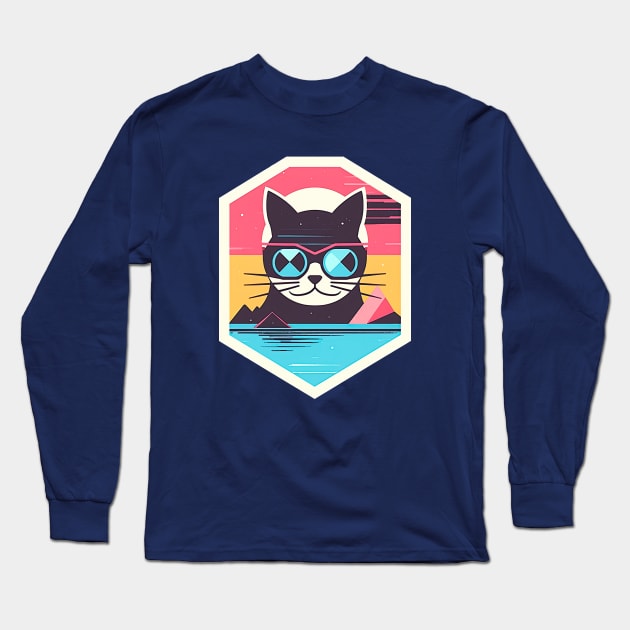 Cool cat with sunglasses on retro style Long Sleeve T-Shirt by HeyDesignCo